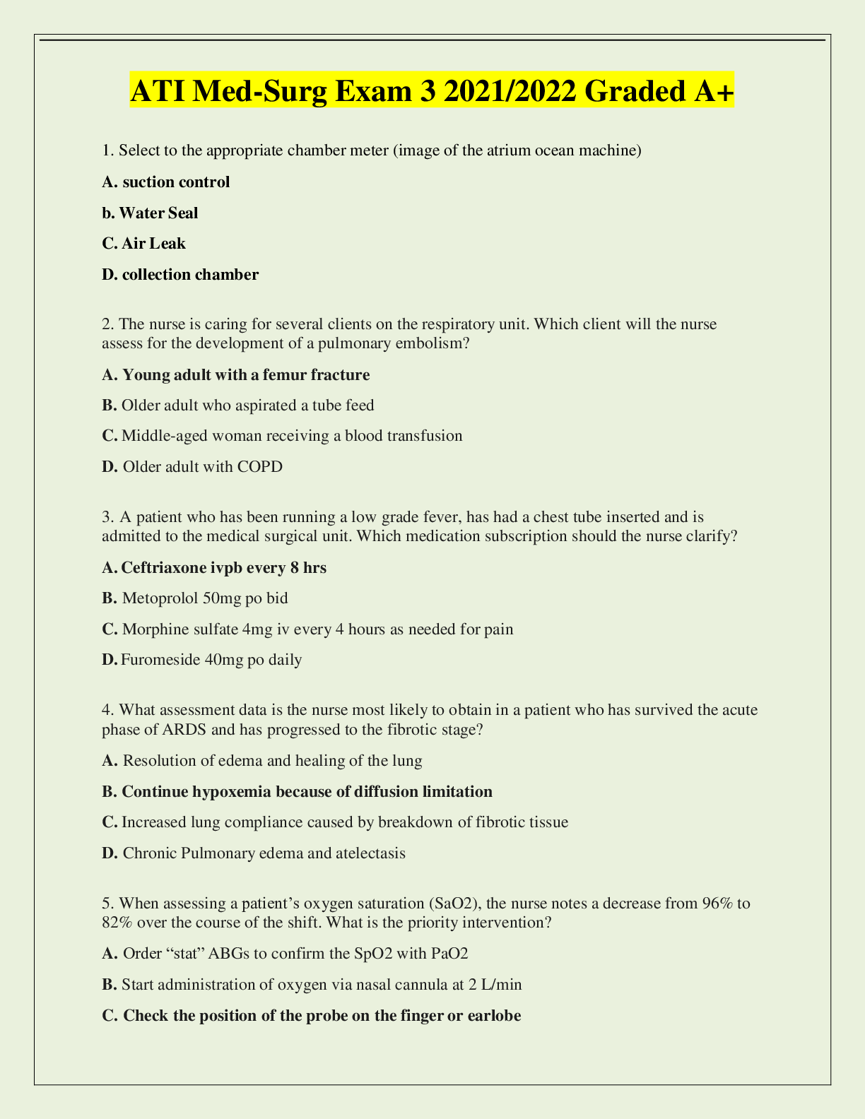 Preview image for ATI Med-Surg Exam 3 2021/2022 Graded A+